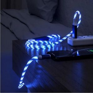 3 I 1 Fast Charger LED Flowing Light Type C Cables Snabbladdningslinje 2A Micro USB -kabelladdare med 120 cm