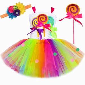 Abiti da ragazza Costume arcobaleno caramelle lecca-lecca per festa di compleanno per ragazze Tutu abito da ballo principessa per bambini vestiti di carnevale per Halloween Natale 240315