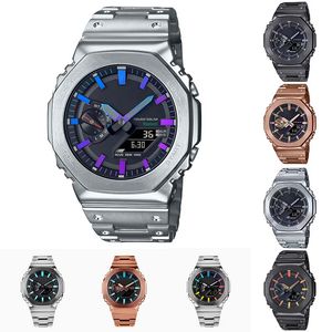 Men Watches Sport Digital Quartz Unisex Watch Gm-B2100 Alloy Led Dial Full Function World Time Water Resistant Steel Strap Oak Series