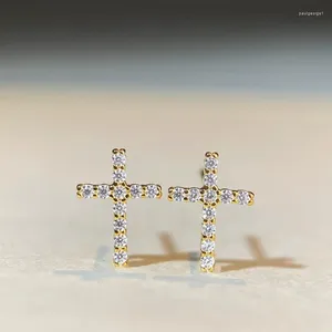 Kolczyki stadninowe d Kolor Moissanite Cross for Women Men 18k Gold Splated Bling Bling Lab Mosan Gem Ear Studs Silver 925 Pass