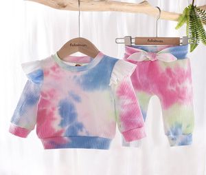 Baby Girl Clothes Tie Dye Clothing Set Long Sleeve Top Bow Pants 2 PCS mode Spädbarn bär butikskläder slipsfärgad dye9313164