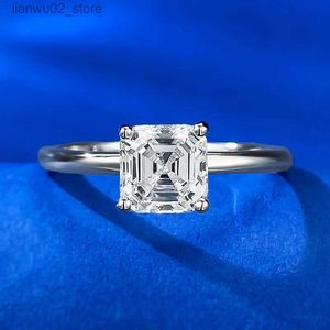 Bröllopsringarskort Asscher Cut Mosonite Diamond Ring% True 925 Sterling Silver Party Wedding Ring Womens Promise Jewelry Q240315