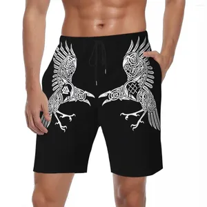 Men's Shorts Bathing Suit Odin Raven Runes Nordic Gym Summer Funny Casual Beach Male Printed Sports Comfortable Swim Trunks