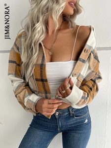 JIM NORA Women Thick Plaid Shirts Winter Warm Buttons Blouses Tops Casual Shirt Jacket Female Clothes Coat Outwear Fashion 240229