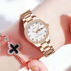Relógio suíço barato totalmente automático, mecânico com luminoso e à prova d'água, novo relógio de versão coreana com diamantes embutidos