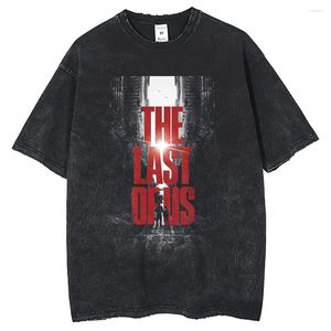 Herren-T-Shirts, Harajuku-Punk-Baumwoll-T-Shirt, Vintage-The Last Of Us-Spielmuster, DTG-bedrucktes, gewaschenes, kurzärmliges Oberteil mit Rundhalsausschnitt