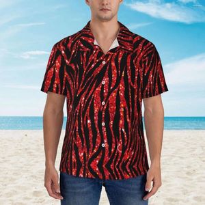 Camisas casuais masculinas camisa havaiana férias glitter zebra blusas na moda moderna impressão animal elegante homens manga curta streetwear topos