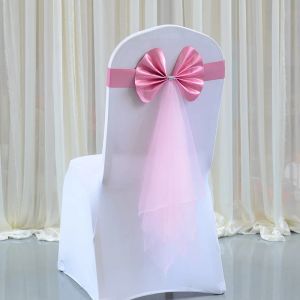 SASHES 10st Satin Organza Chair Bow Sashes Wedding Stol Knots Bow Cover Band för Party Event Hotel Bankett Country Wedding Decoration