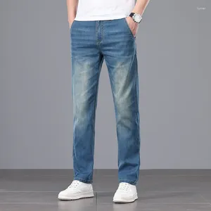 Herren Jeans Frühling für Männer High End Light Nostalgic Blue Elastic Loose Straight Large Size Freizeithosen