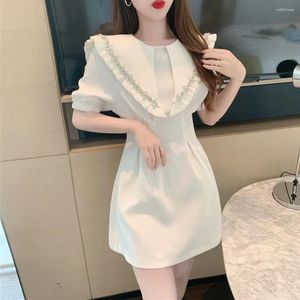 Parti elbiseleri nazik stil yaz kadınlar için 2024 fransız mizaç rinestone bebek yakalı tatlı mini elbise bayanlar beyaz vestido mujer
