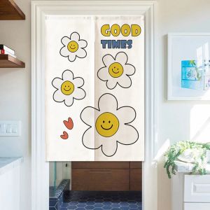 Curtains Cartoon Smiling Face Printing Door Curtain Kitchen Entrance Drapes Living Room Partition Hanging Curtains Cabinet Short Curtain