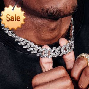 Commercio all'ingrosso 8mm10mm 12mm Argento 10k 14k 2 file Moissanite Bracciale a maglie cubane Placcato in rodio Stile Hiphop Miami Catena da uomo