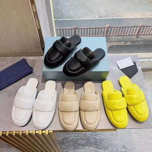 High Definition Version of New P Family Triangle Logo Bread Thick Soled Casual Summer Versatile Leather Lazy Half Slippers