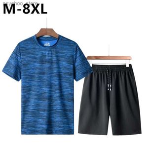 メンズトラックスーツプラスサイズ7xl 8xlメンズサマーTシャツ+ショーツセットカジュアルショートリーブトップティーショーツソフトスポーツウェアメンズ2024 Q240314