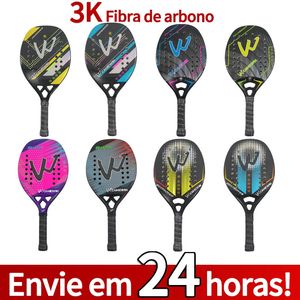 3K Beach Tennis Racket Professional Full Carbon Fiber Rough Surface With Protective Bag Outer Grip Wrist Care Gift 240313