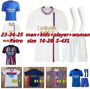 2023 2024 Lyonnais Lyon Maillot de Foot Futebol Jerseys CAQUERET TOLISSO JEFFINHO OL AOUAR TAGLIAFICO 00 01 02 Retro Camisas de Futebol Benzema 10 Traore Homem Kids Kits 4XL