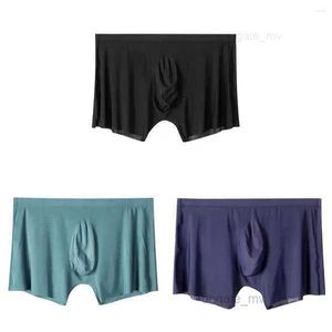 Underpants 3pcs 남성 속옷 얼음 실크 원활한 투명한 투명한 탄성 미드 웨이스트 복서 반바지 통기성 얇은 팬티 섹시 남자 복서 쇼트