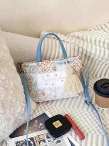 Cordão Hylhexyr Mulher Azul Floral Patchwork Bolsa de Ombro Acolchoado Algodão Ajustável Crossbody Bolsas Bolsa Satchels