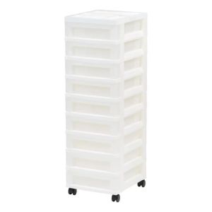 Drawers Iris USA 9Drawer Plastic Storage vagn med arrangörstopp och hjul, klar/vit, klar/svart skåparrangör