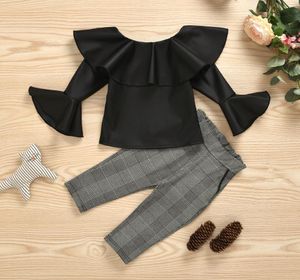 kids girl clothes set ruffle collar leather with plaid pants 2pcs outfits trendy girl clothing3975865