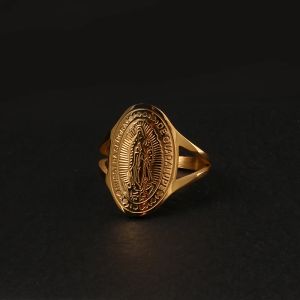 Religiöse Ringe für Frauen Großhandel Große große breite Fingerringe Vintage Jungfrau Maria Frauen 14k Gelbgold Ringe Schmuck