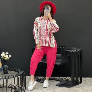 Zweiteilige Damenhose LKF Street Style Casual Loose Langarmshirt Beamed Harem Baumwolle Leinenhose Zweiteiliger Anzug