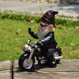 Vertical Middle Finger Riding Motorcycle Dwarf Elderly Garden Home and Office Resin Decoration Crafts