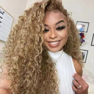 #27 honey blonde water wave lace front wigs 180%-250% density for black women with baby hair