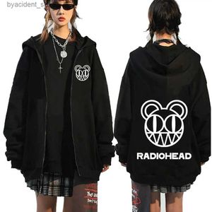 Erkek Hoodies Sweatshirts Rock Band Radiohead Fermuar Hoodie Erkek Moda Vintage Zip Sweatshirt Punk Hip Hop Büyük Boyutlu Hoodies Dış Giyim L240315