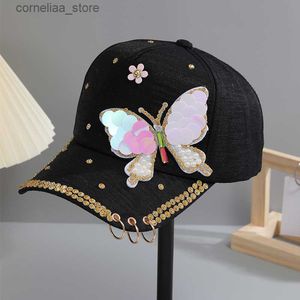 Ball Caps Girls Fashion Baseball Cap Bling Rhinestone Beads Casual HatsY240315