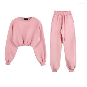 Women's Two Piece Pants 2024 Autumn Casual Sports Set Streetwear Loose Hatless Round Neck Long Sleeve Pullover Sweatpants Women