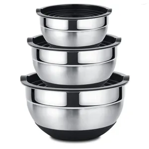 Dinnerware Sets Stainless Steel Mixing Bowls Salad Bowl Non-Slip Stackable Serving With Airtight Lids For Kitchen Cooking Baking Et