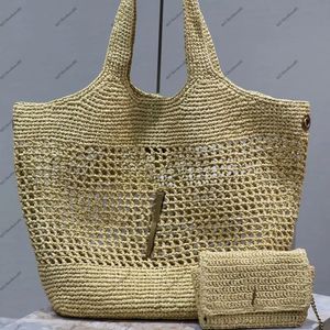 Maxi Shopping Bag Made In Hand-Embroidere Raffia Women Handbag Large Capacity Tote Shoulder Summer Beach Weekend Vacation Travel Bags Metal Letter