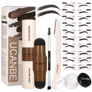 UCANBE Eyebrow Stamp Stencil Kit With Double Ended Eyebrow Stamp Pomade Stencils Powder Brush Razor Zipper Pouch 240301