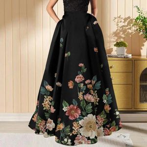 Skirts High-waisted Long Skirt Bohemian Flower Print Maxi For Women High Waist A-line Big Swing Soft Loose Fit Party Prom