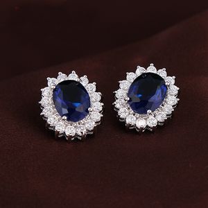 Orecchini a bottone in argento sterling 925 con zaffiro blu creato di lusso, ametista naturale, granato, peridoto, topazio, principessa Diana, gioielleria raffinata all'ingrosso