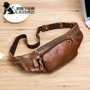 LAOSHIZI Marsupi da uomo in vera pelle Borsa multifunzione da petto alla moda Sport Casual Viaggio Tascabile per telefono 240308