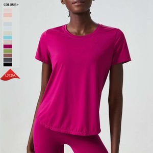 Lu Align Lemon Short Yoga T-shirt Sleeve Summer Women Solid Color Lycra Gym Running Shirt Lightweight Breathable Quick Dry Fiess Top Blouse