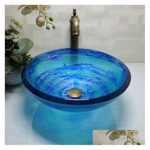 Bathroom Sinks Tempered Glass Sink Handcraft Counter Top Round Basin Wash Basins Cloakroom Shampoo Vessel Bowl Hx007 Drop Delivery H Dhlok