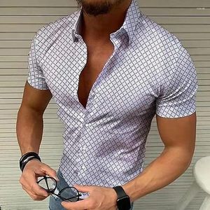 Men's Casual Shirts Mens Oversized White Plaid Shirt 2024 Summer Short Sleeve Hawaiian Trendyol Men Luxury Beach Camisas De Hombre