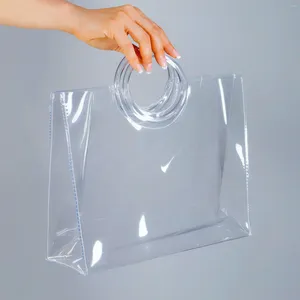 Einkaufstaschen, durchsichtige Tragetasche, Vinyl-Plastiktasche, Shopper, Acrylgriffe, transparente Trägerpackung, M