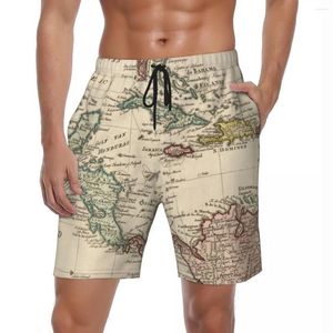 Herr shorts sommarkort manlig vintage karta tryck kör väster indies karibisk grafisk strand korta byxor y2k roliga snabba torr badstammar