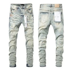 Calça jeans roxa masculina de alta rua, desgastada e suja, lavada com água, perna reta, jeans americano