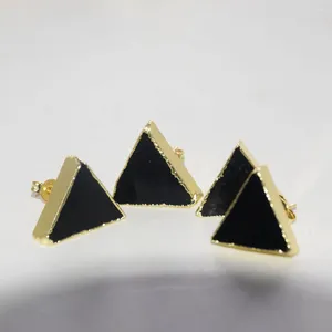 Stud Earrings Natural Black Obsidian Stone For Women Triangle 2024 Charms Korean Fashion Jewelry Cute In Gold Plated 5pc