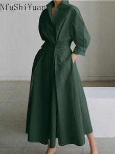 Fashion Loose Cotton Linen Elastic High midja Thin Cardigan Dress Dresses Womans Evening Dresschic Elegant Woman 240313