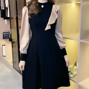 Casual Dresses Women's Autumn Winter Fashionabla Simple Half High Collar Long Sleeped Pullover mångsidig pendlingsklänning