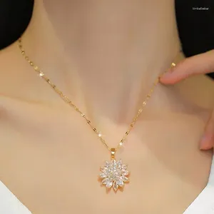 Pendant Necklaces Sexy Zircon Crystal Sunflower Stainless Steel Necklace For Women Elegant Gold Color Female Clavicle Chain Jewelry Gift