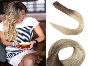 Tape In Human Hair Extensions Ombre Dark Brown 6 Shade To Bleached Blonde 613 40pcs 100gram Brazilian Remy Hairs8578828