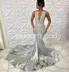 Silver Diamond Sparkly Long Prom Formal Dresses for Black Girl Luxury Crystal Gillter Mermaid Evening Gown vestido rojo sirena