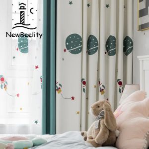 Tende Tende moderne per soggiorno Sala da pranzo Camera da letto Semplice cartone animato Beige Tende ricamate Tende per camerette per bambini Finestra francese